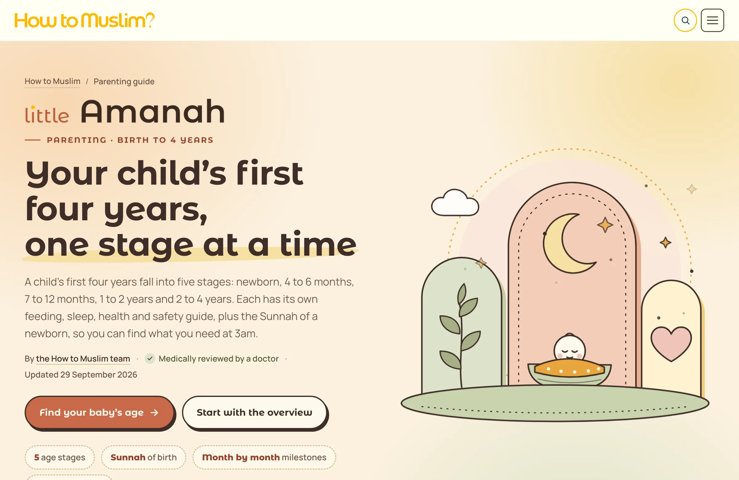 The little Amanah parenting guide, showing its title: your child's first four years, one stage at a time
